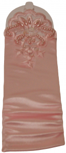 GIRLS LONG SATIN GLOVES FINGERLESS W/ APPLICATION & PEARLS (PINK)